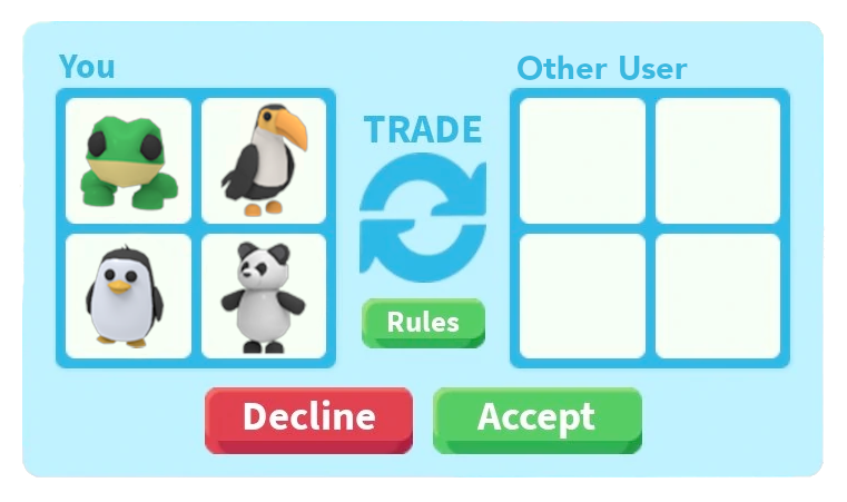 Adopt Me! on X: ⚖️ Trading Update! ⚖️ 👩🏾‍⚖️ NEW Trading License - get  yours to trade Legendary and Ultra-rare pets, view your trading history,  and report scams! 🤩 9 trading slots